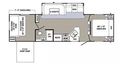 36' 2016 Forest River Puma 30THSS w/Slide - Toy Hauler Floorplan