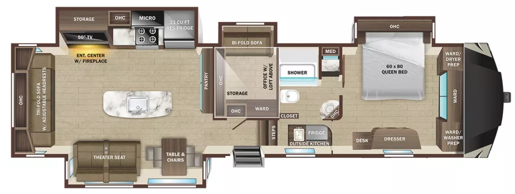 42' 2023 Highland RV Open Range 371MBH w/4 Slides Floorplan