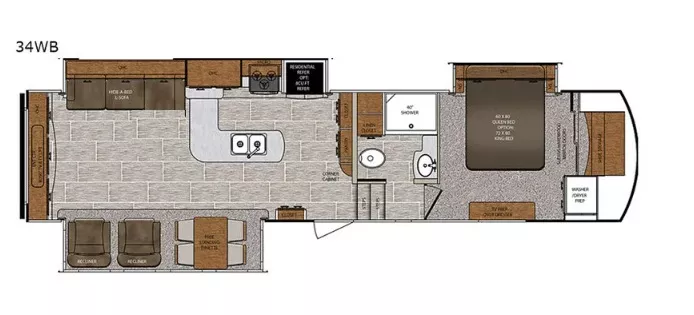 38' 2019 Forest River Wildcat 34WB w/3 Slides Floorplan
