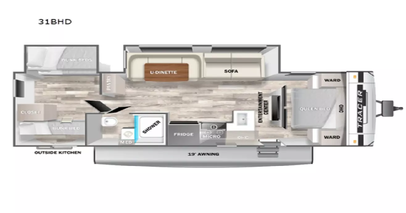 37' 2024 Forest River Tracer 31BHD-1 w/2 Slides - Bunk House Floorplan