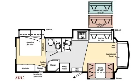 32' 2010 Winnebago Aspect 30C w/3 Slides Floorplan