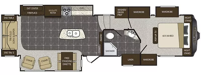 39' 2016 Keystone Alpine 3591RS w/5 Slides Floorplan