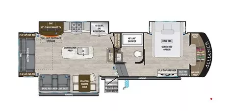 35' 2021 Alliance RV Paradigm 310RL w/3 Slides Floorplan
