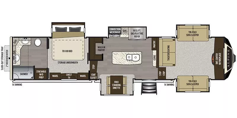 41' 2021 Keystone Alpine 3710KP w/5 Slides Floorplan