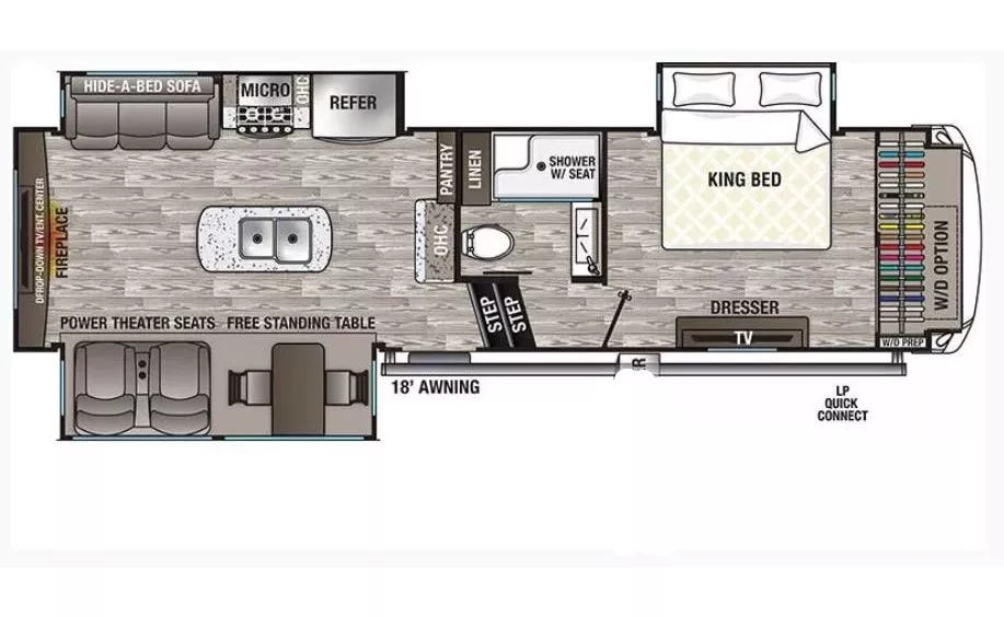 33' 2020 Forest River Cedar Creek Silver Back 29RW w/3 Slides Floorplan