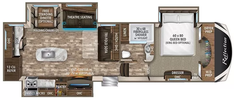 34' 2019 Grand Design Reflection 320MKS w/3 Slides Floorplan