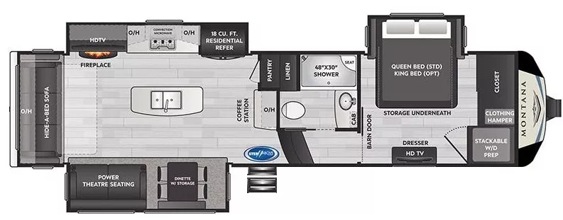 35' 2021 Keystone Montana 3121RL w/3 Slides Floorplan