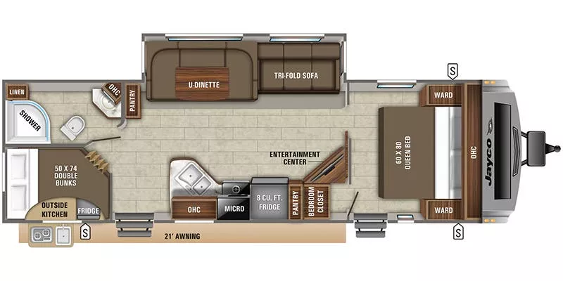 34' 2020 Jayco White Hawk 29BH w/Slide Floorplan