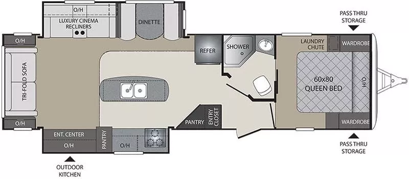 35' 2017 Keystone Bullet Premier 30RIPR w/2 Slides Floorplan