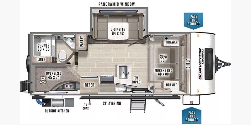 25' 2021 Forest River Surveyor 240BHLE w/Slide - Bunk House Floorplan