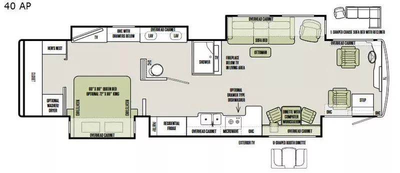 40' 2018 Tiffin Allegro Bus 40AP 450hp Cummins w/4 Slides Floorplan