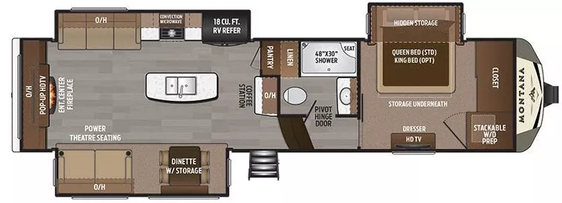 35' 2018 Keystone Montana 3130RE w/3 Slides Floorplan