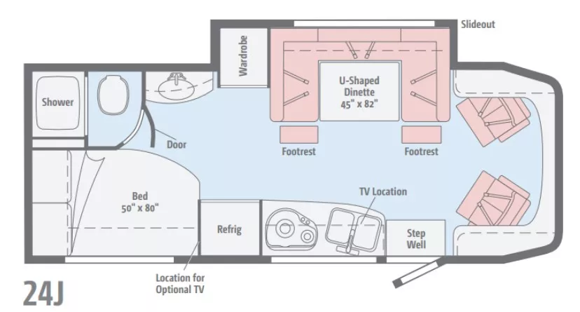 24' 2016 Winnebago View 24.J w/Slide Floorplan