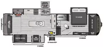 36' 2021 Keystone Avalanche 322RL w/3 Slides Floorplan