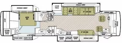 40' 2008 Tiffin Phaeton 40QTH 360hp Cummins w/4 Slides Floorplan