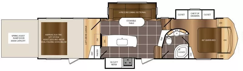 39' 2017 Forest River Spartan 1234X w/3 Slides & Generator  - Toy Hauler Floorplan