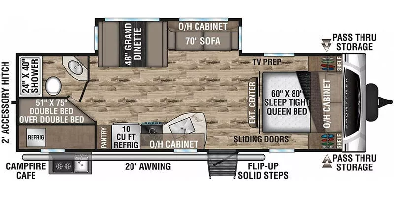 30' 2021 Venture RV Sporttrek 270VBH w/Slide - Bunk House Floorplan