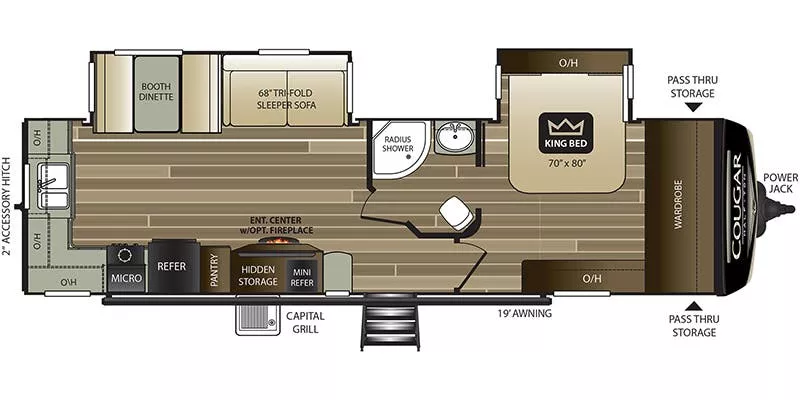 34' 2020 Keystone Cougar Half-Ton 30RKDWE w/2 Slides Floorplan