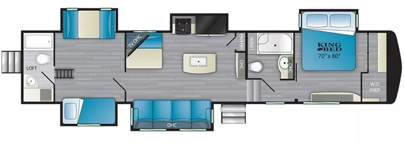 43' 2022 Heartland Bighorn Traveler 37DB w/5 Slides Floorplan