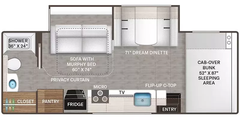 24' 2023 Thor Four Winds 24LT w/Slide Floorplan