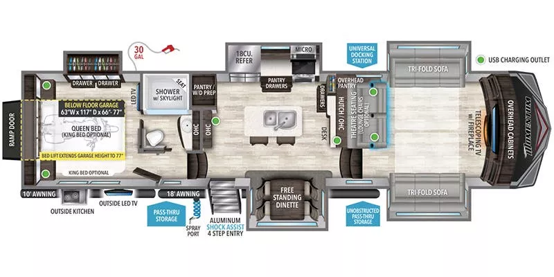 41' 2022 Grand Design Momentum 376THS w/5 Slides & Generator  - Toy Hauler Floorplan