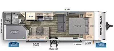 30' 2023 Forest River Grey Wolf Special Edition 26DJSE - Bunk House Floorplan