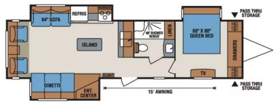 36' 2015 Kz Spree 320BS w/3 Slides Floorplan