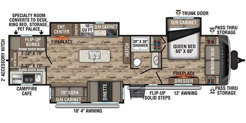 38' 2021 Venture RV Sporttrek Touring 343VIB w/3 Slides - Bunk House Floorplan