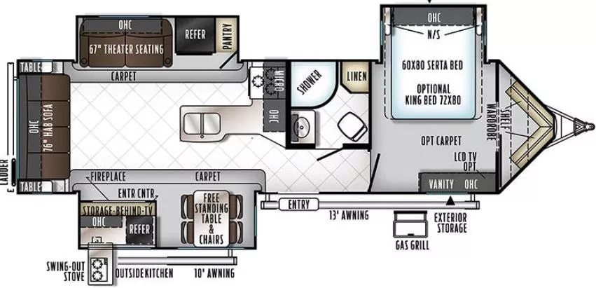 36' 2018 Forest River Flagstaff 30WRLIKSV w/3 Slides Floorplan