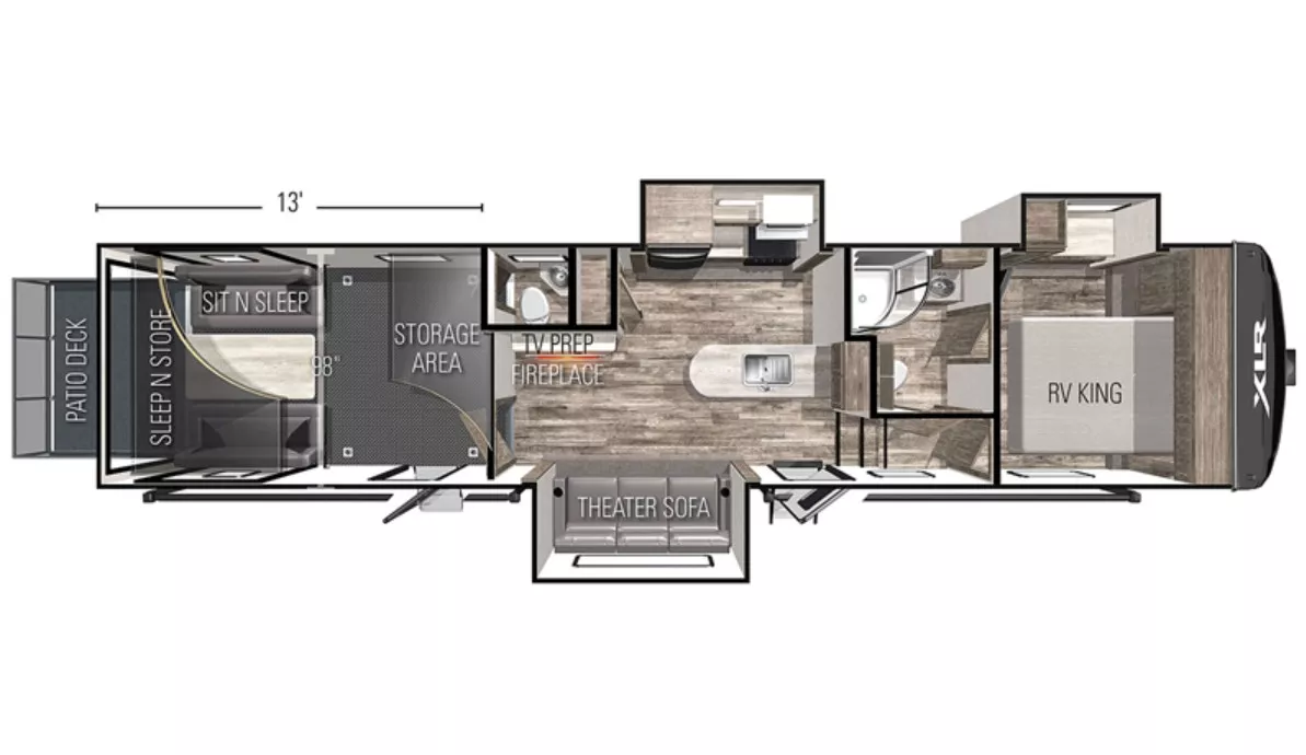 41' 2022 Forest River Xlr Boost 37TSX13 w/3 Slides - Toy Hauler Floorplan