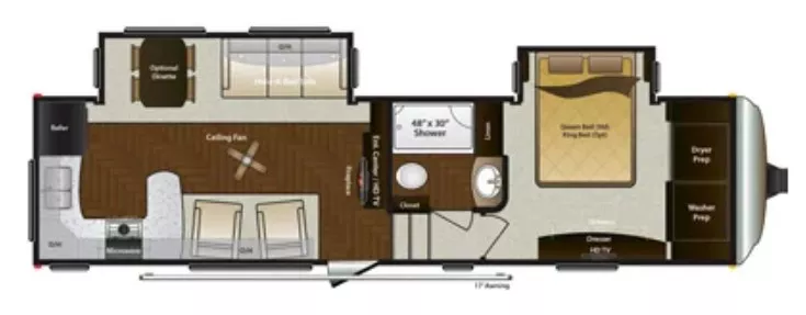 34' 2015 Keystone Montana Mountaineer 295RKD w/2 Slides Floorplan