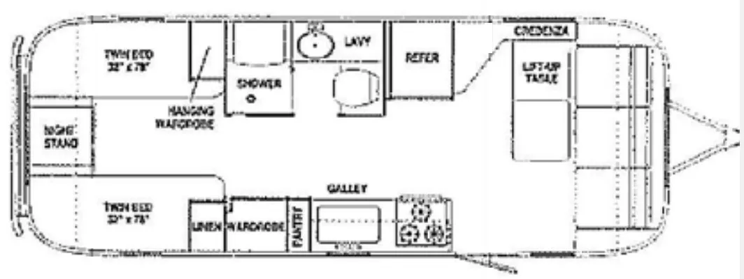 27' 1999 Airstream Safari 27A Floorplan