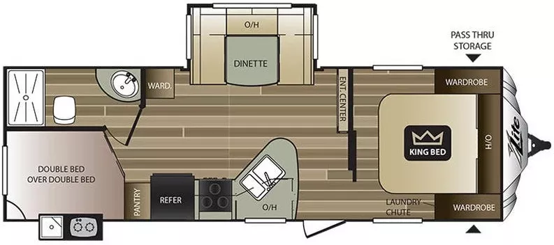30' 2016 Keystone Cougar X-Lite 25RDB w/Slide - Bunk House Floorplan