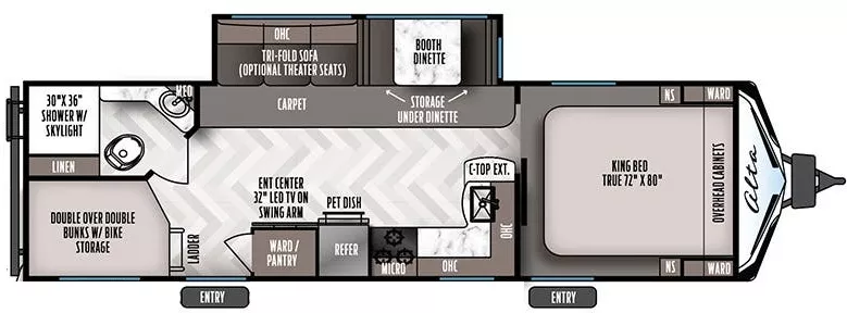 33' 2021 Forest River East To West Alta 2800KBH w/Slide - Bunk House Floorplan