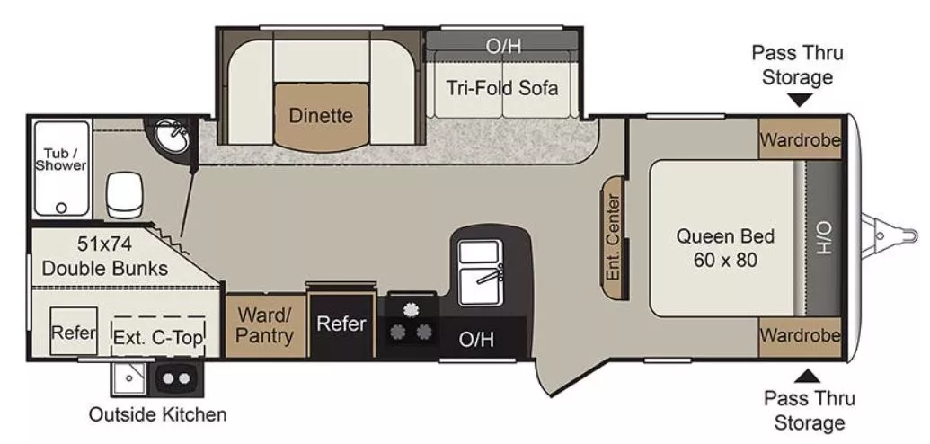 26' 2019 Keystone Passport 2670BHWE w/Slide - Bunk House Floorplan