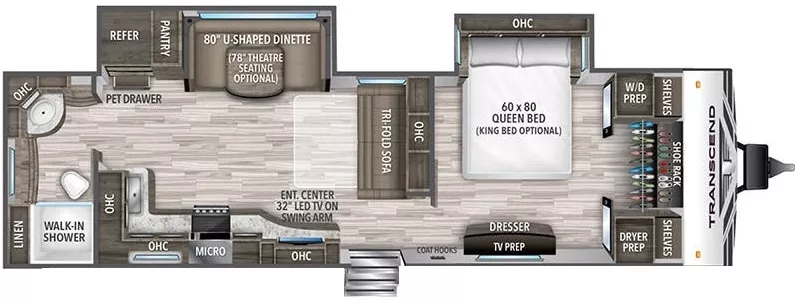 35' 2021 Grand Design Transcend 30RBS w/2 Slides Floorplan