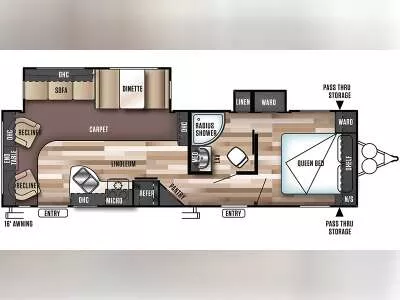 30' 2016 Forest River Wildwood 28RLDS w/2 Slides Floorplan