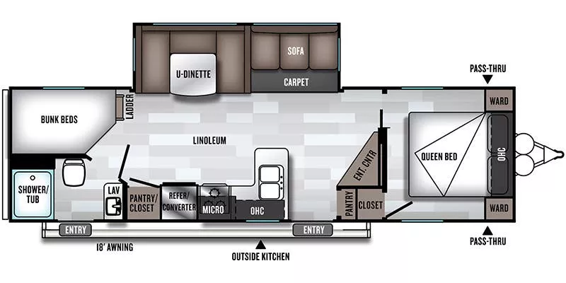 33' 2021 Forest River Wildwood 26DBUD w/Slide - Bunk House Floorplan