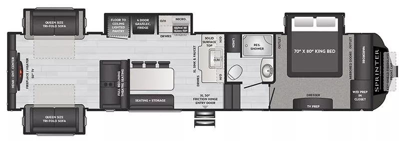 39' 2021 Keystone Sprinter Limited 3530DEN w/4 Slides Floorplan