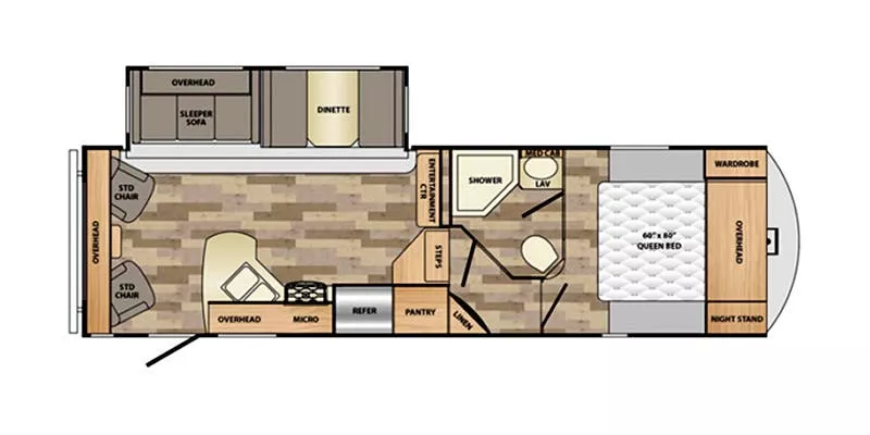 27' 2016 Winnebago Voyage 27RLS w/Slide Floorplan