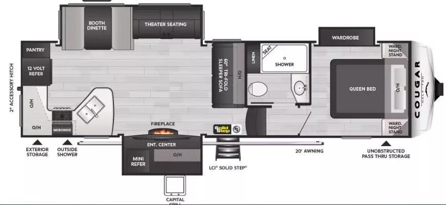 29' 2025 Keystone Cougar 29RKS w/3 Slides Floorplan