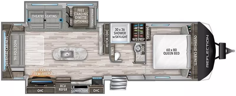 34' 2021 Grand Design Reflection 297RSTS w/2 Slides Floorplan