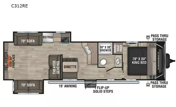 37' 2024 Kz Connect 312RE w/2 Slides Floorplan
