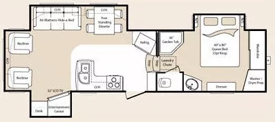 34' 2010 Keystone Montana Hickory 3150RL w/3 Slides Floorplan