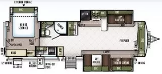 35' 2019 Forest River Flagstaff Classic 832FLBS w/3 Slides Floorplan