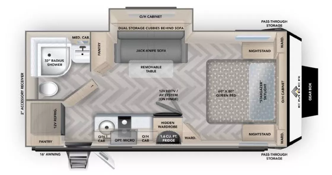 28' 2022 Ember Overland 201FBQ w/Slide Floorplan