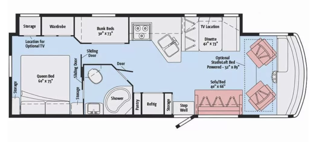 32' 2016 Itasca Sunstar 31BE w/Slide - Bunk House Floorplan