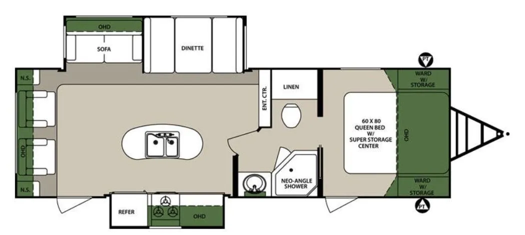 29' 2016 Forest River Surveyor 265RLDS w/2 Slides Floorplan