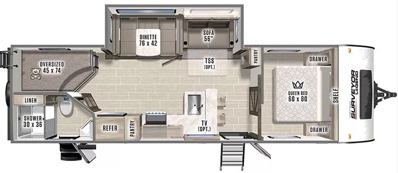 32' 2022 Forest River Surveyor Legend 276BHLE w/Slide - Bunk House Floorplan