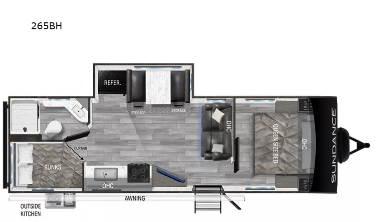 30' 2023 Heartland Sundance 265BH w/Slide - Bunk House Floorplan